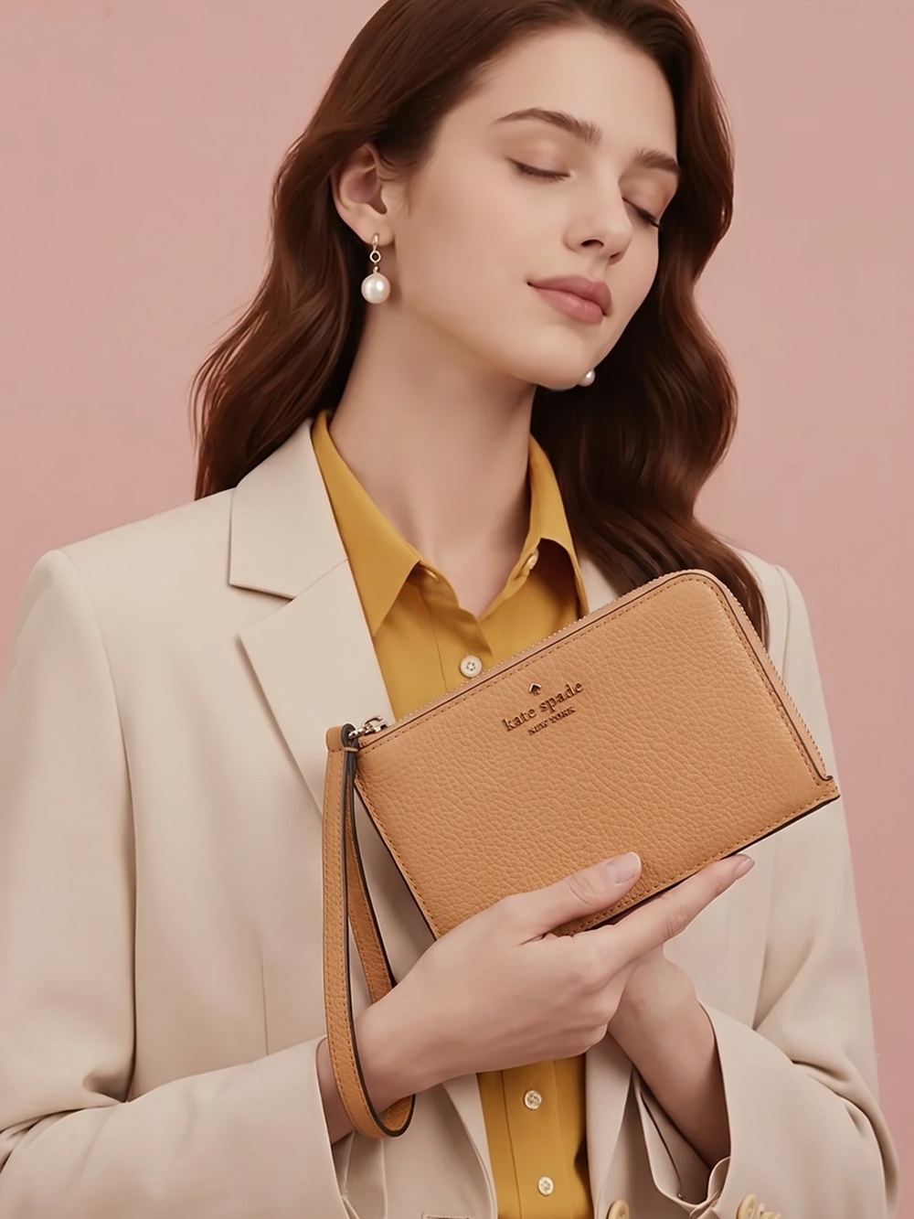 kate spade Pebbled citrus glow Leather Wristlet Clutch